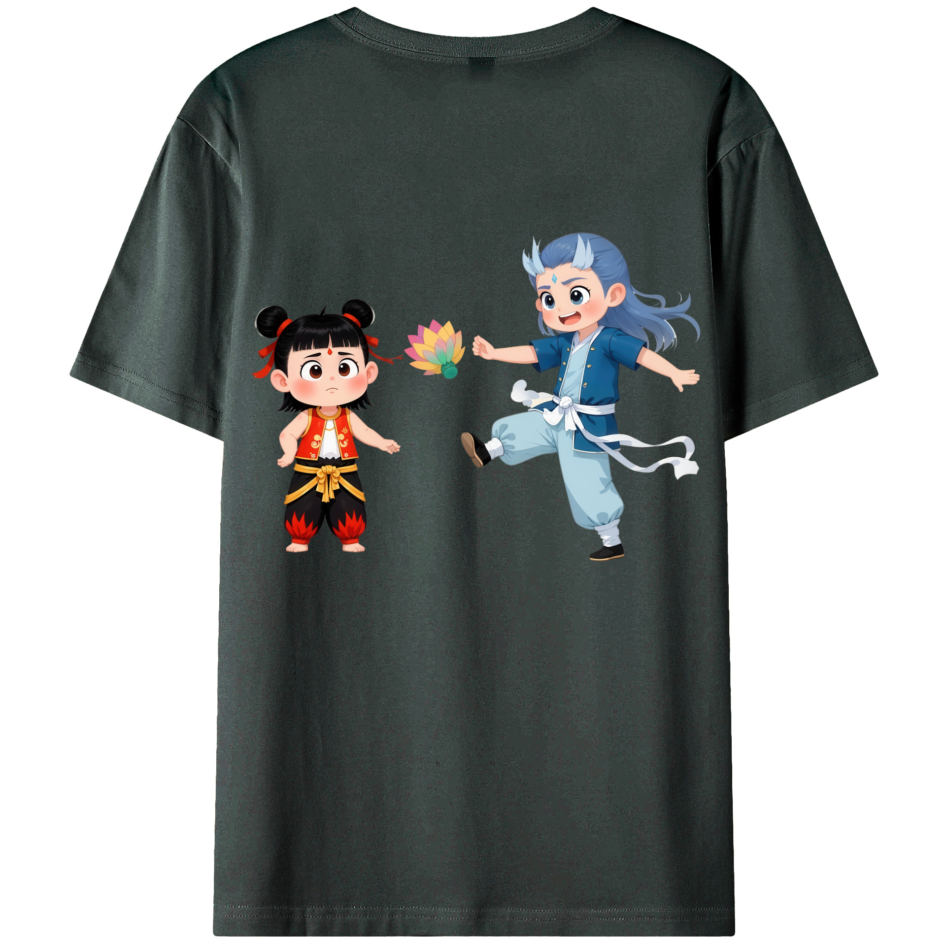 （画像用） Ne Zha 2 ナタ 魔童の大暴れ 綿100％ メンズ半袖Tシャツ（バックプリント） 通気性